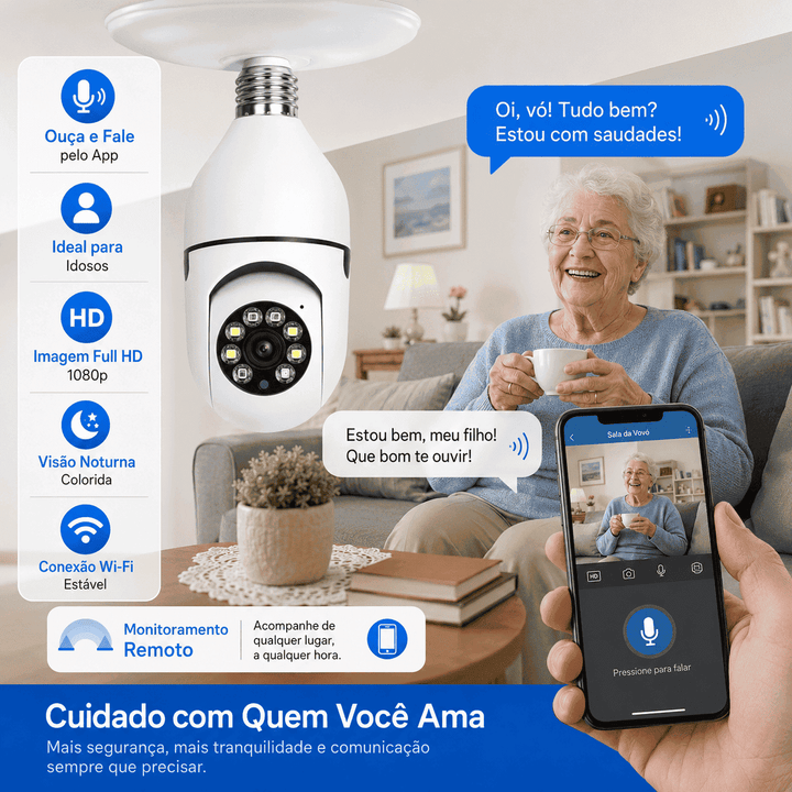 Câmera Lâmpada Smart Wi-Fi Proteja Sua Casa Pelo Celular