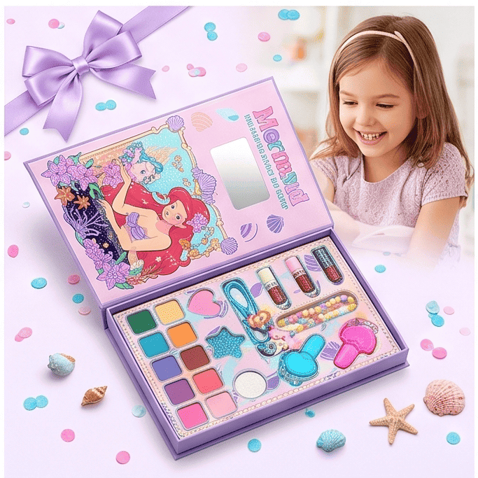 Kit Maquiagem Pop Infantil Sereia Estojo e vários Acessórios