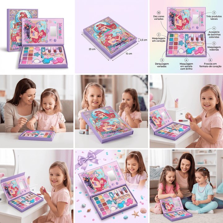 Kit Maquiagem Pop Infantil Sereia Estojo e vários Acessórios