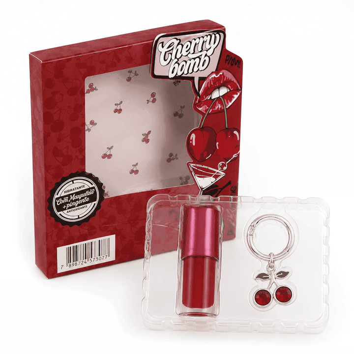 Gloss Labial Cherry Bomb Cereja com Chaveiro Pingente