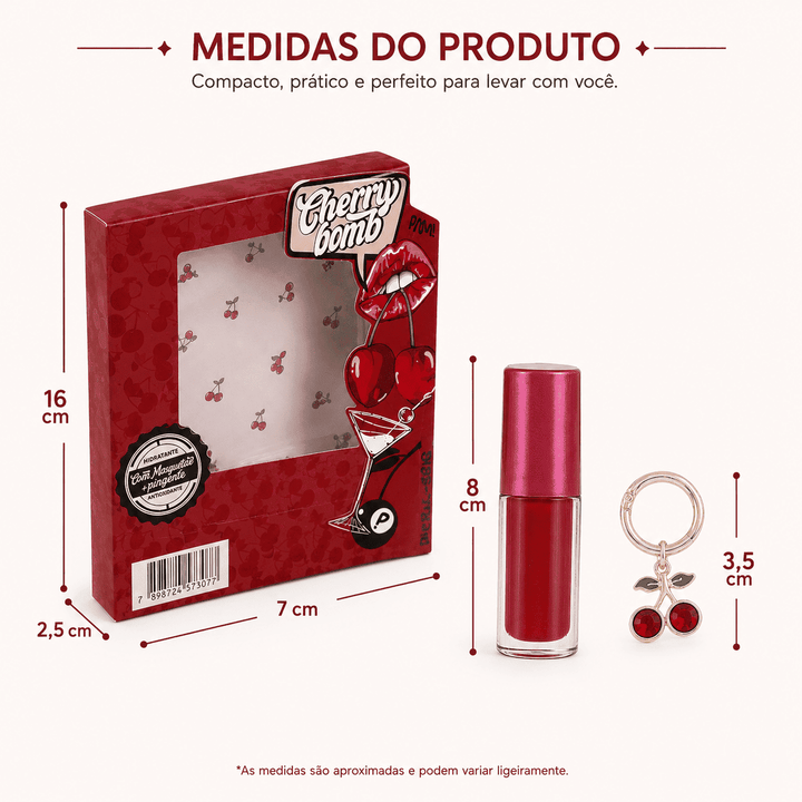Gloss Labial Cherry Bomb Cereja com Chaveiro Pingente
