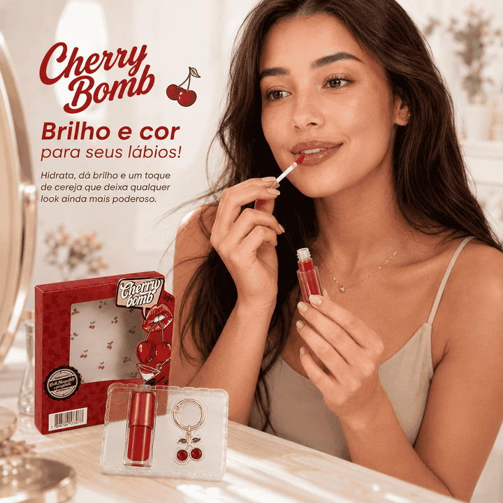 Gloss Labial Cherry Bomb Cereja com Chaveiro Pingente