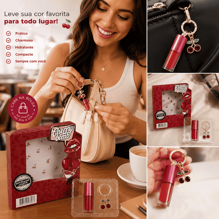 Gloss Labial Cherry Bomb Cereja com Chaveiro Pingente