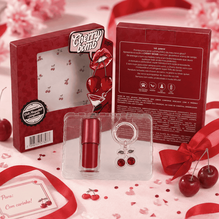 Gloss Labial Cherry Bomb Cereja com Chaveiro Pingente