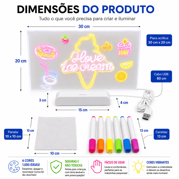 Lousa Mágica LED USB - Escreva, Apague e Crie!