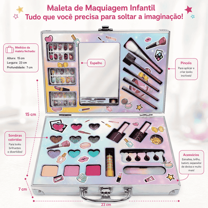 Super Maleta Maquiagem Infantil Muda Cor Unicórnio Completa