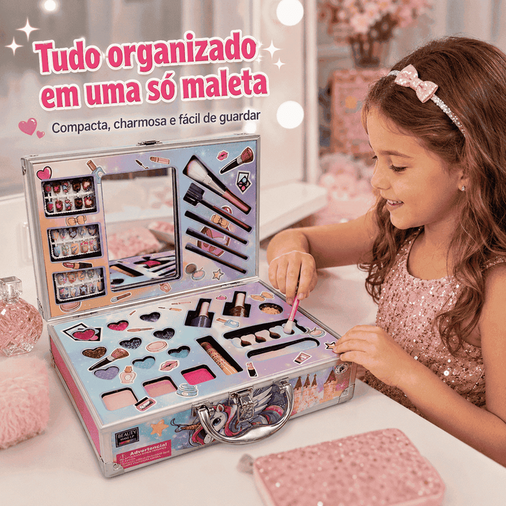 Super Maleta Maquiagem Infantil Muda Cor Unicórnio Completa