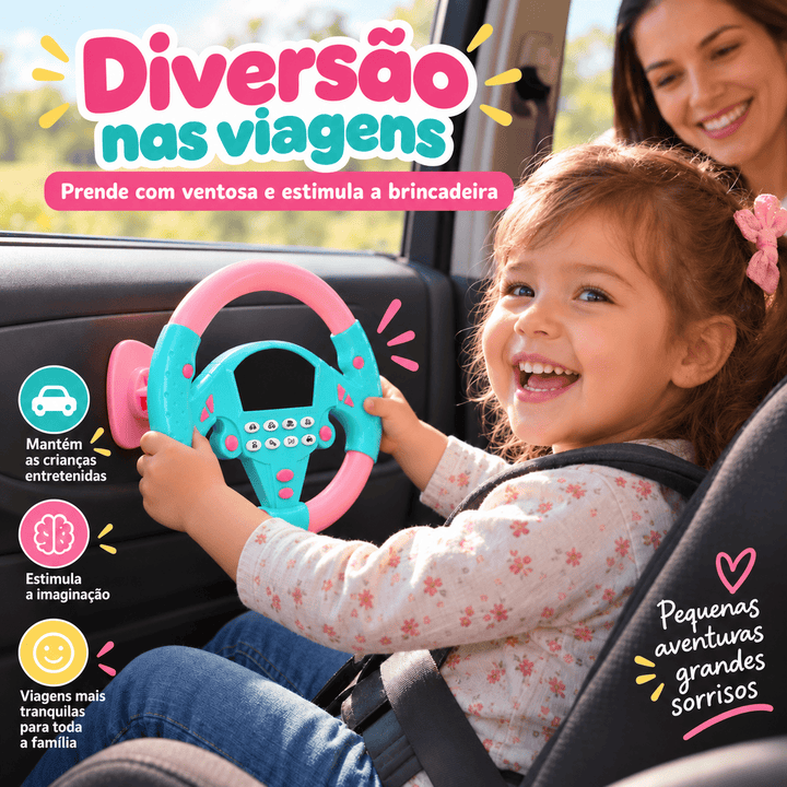 Volante Rosa Infantil Interativo com Som Ventosa Brinquedo