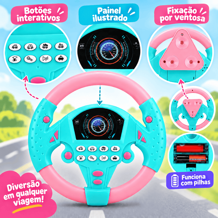 Volante Rosa Infantil Interativo com Som Ventosa Brinquedo