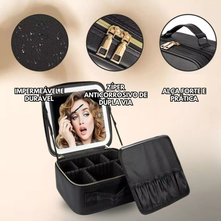 Maleta Nécessaire Resistente Maquiagem Com Espelho e Luz Led