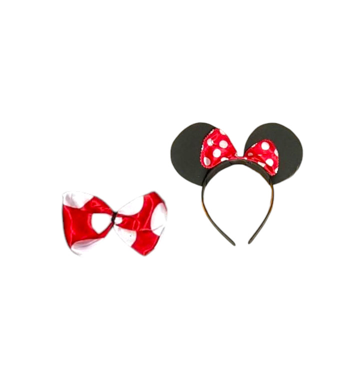 Fantasia Infantil Vestido Minnie Minie vermelha com Arquinho e Tiara Carnaval