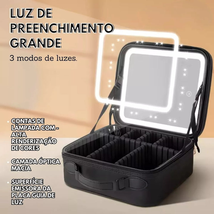 Maleta Nécessaire Resistente Maquiagem Com Espelho e Luz Led