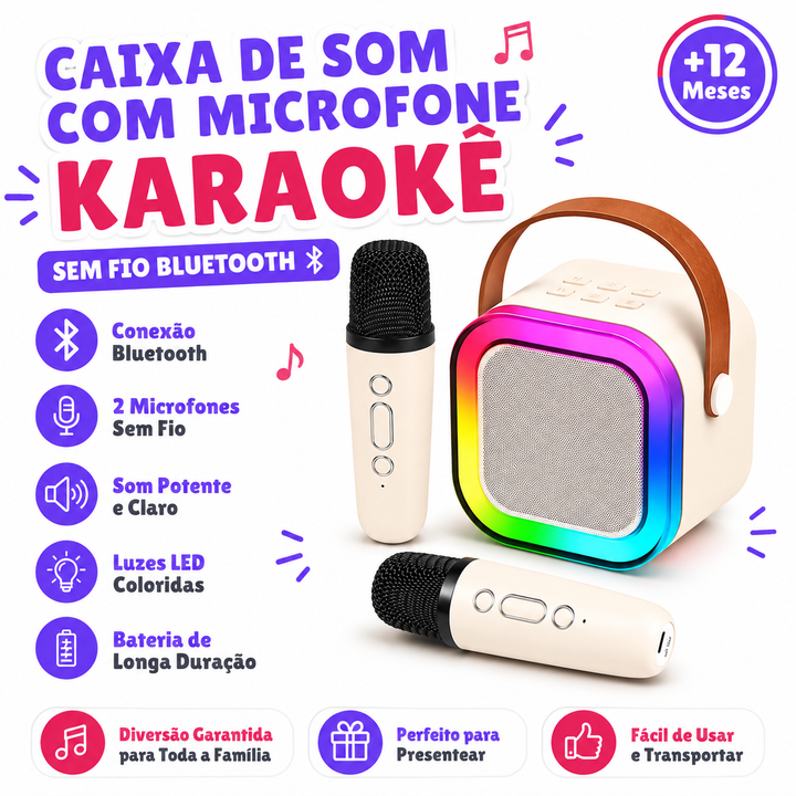 Caixa De Som Com Microfone Karaokê sem fio Bluetooth