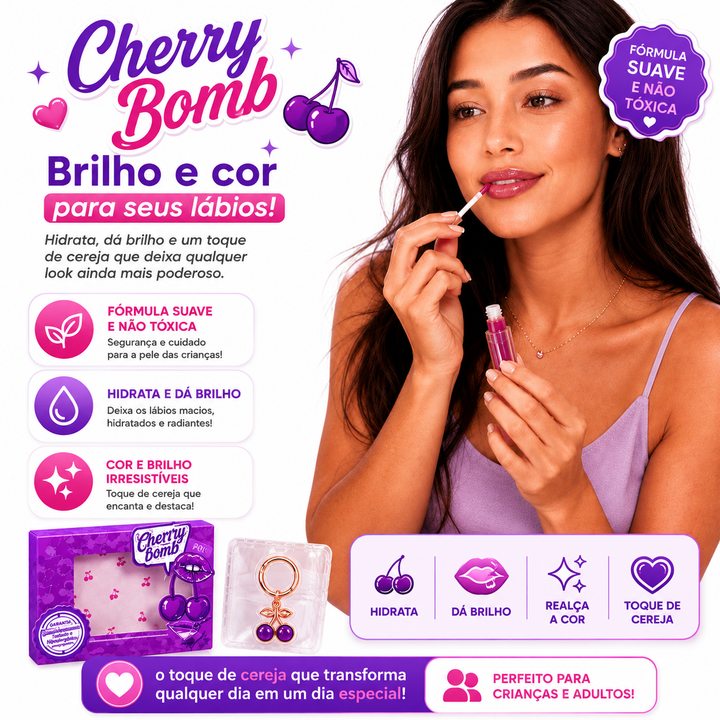 Gloss Labial Cherry Bomb Cereja com Chaveiro Pingente